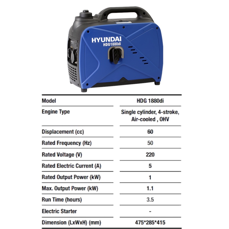 Genset Silent Portable HYUNDAI HDG1880DI 1000Watt / Generator Silent HDG 1880 DI HYUNDAI 1000W