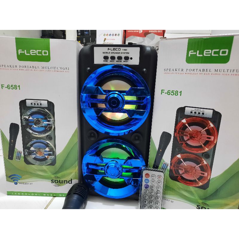 COD✅ SPEAKER KARAOKE FLECO F-6581/F-6582 (FREE MIC+REMOTE+USB) /BT/AUX/FM/TV CA