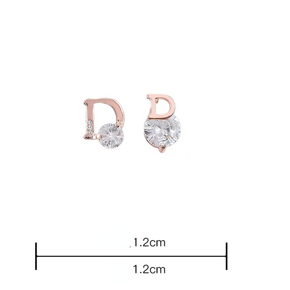 Anting Stud 925 Silver Needle Bentuk Huruf D Asimetris Warna Emas Untuk Wanita