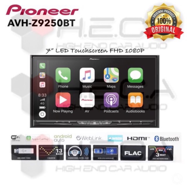 Pioneer AVH-Z9250BT Head Unit Double Din Tape Mobil AVH Z9250BT Apple Car Play & Android Auto