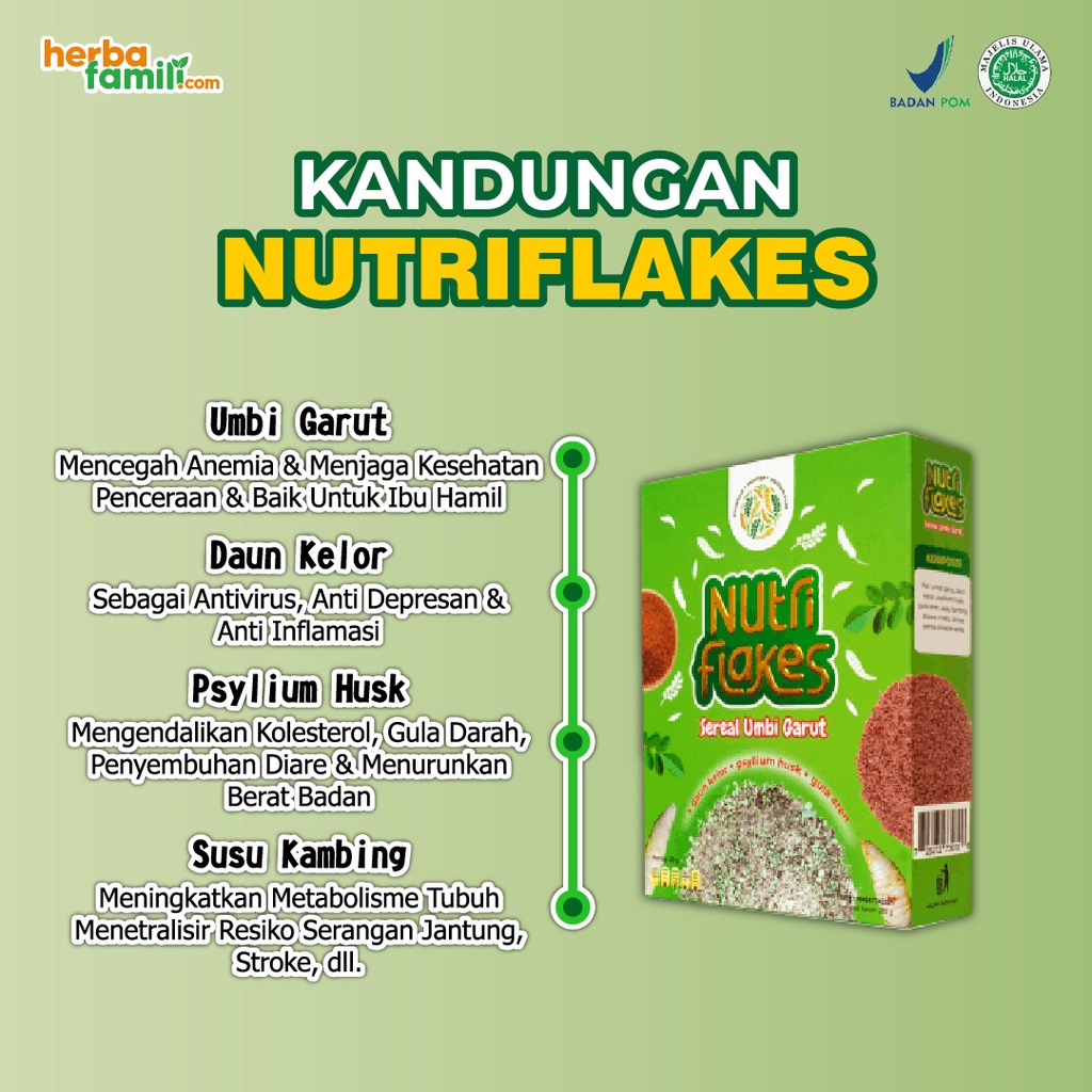 Nutriflakes Sereal Umbi Garut With Psylium Husk &amp; Daun Kelor Paket 2 Box 280 gr