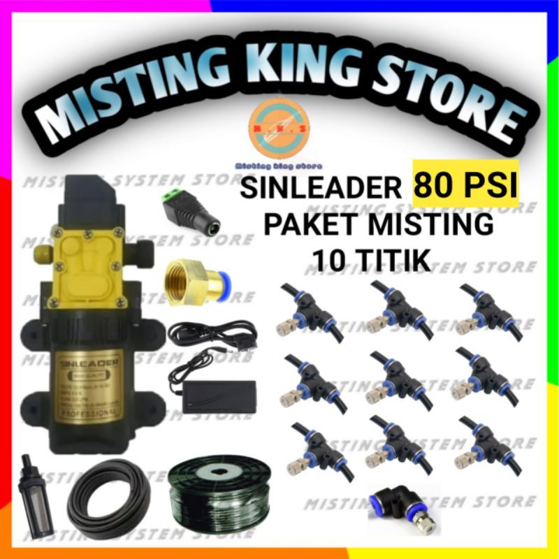 PAKET MISTING 10 TITIK 80 PSI 100 PSI SINGLE PUMP ORIGINAL SINLEADER 12V MISTING NOZZLE ALAT SIRAM