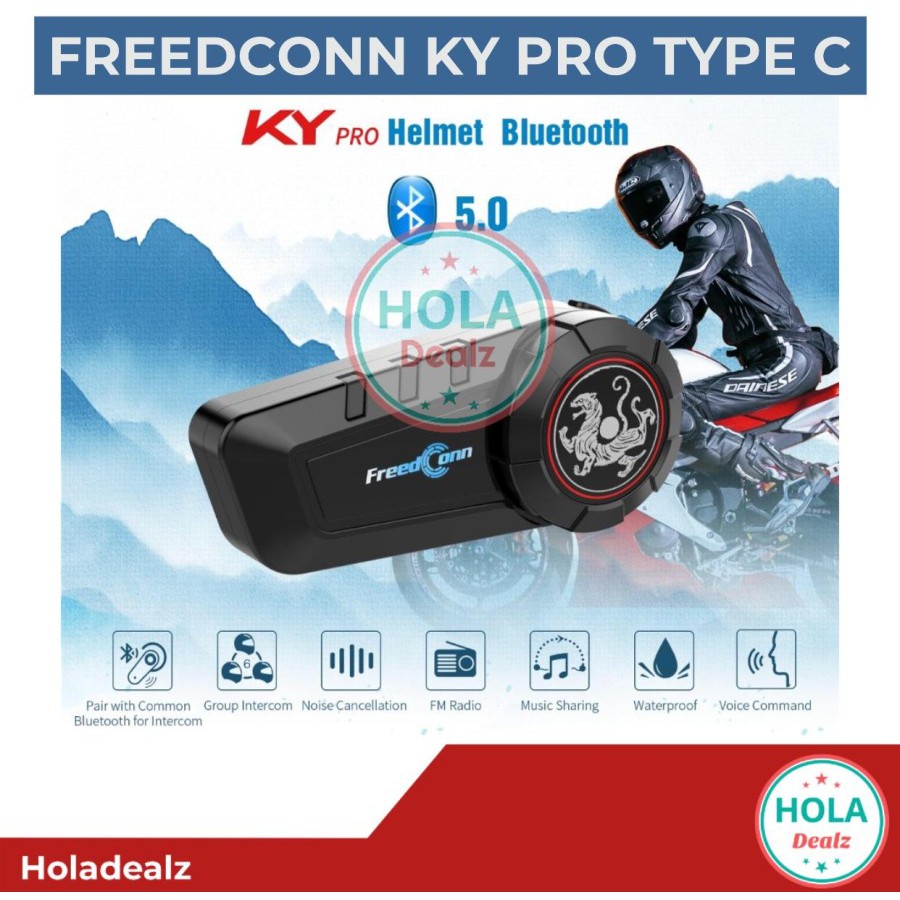 FREEDCONN KY PRO BLUETOOTH HELM TYPE C 6 RIDER GROUP CALL INTERCOM ...