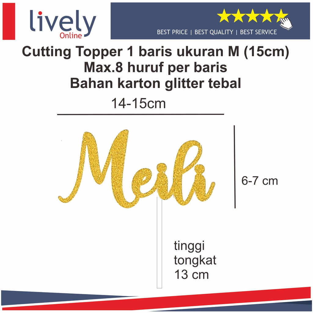 CUSTOM NAMA CAKE TOPPER CUTTING HIASAN KUE ULANG TAHUN 1 BARIS