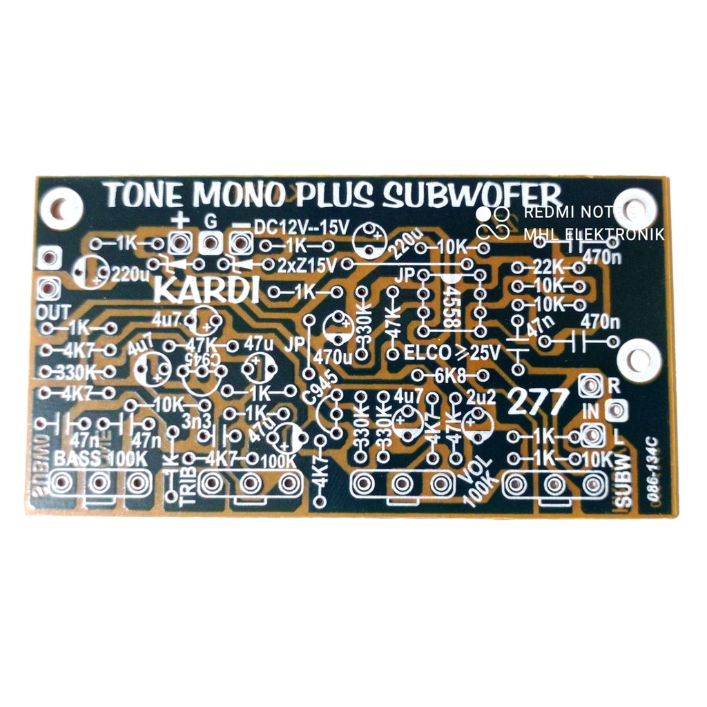 PCB Tone Control Mono subwoofer IC opAmp 4558 Treble subwoofer bass volume KARDI 277