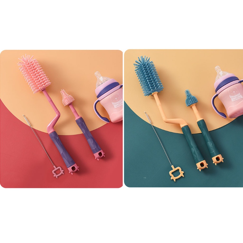 Mary 3pcs / Set Sikat Pembersih Botol Susu / Dot Bayi Dengan Gagang Putar