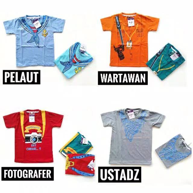 Kaos OSHKOSH size 2 4 6 8 tahun anak laki-laki PROFESI POLISI PILOT MASINIS PEMADAM PELAUT DOKTER