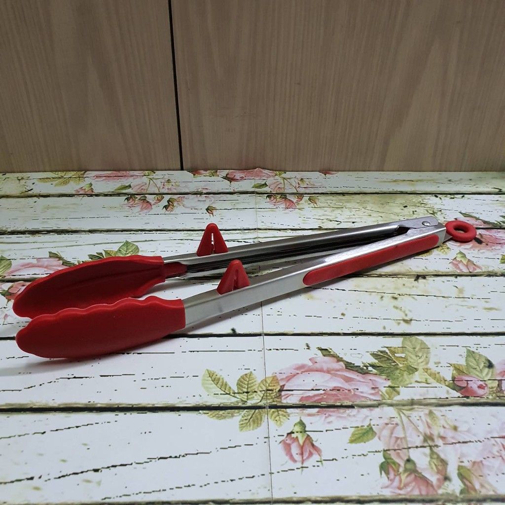 kitchen silicone tongs with holder / capit makanan dengan dudukan