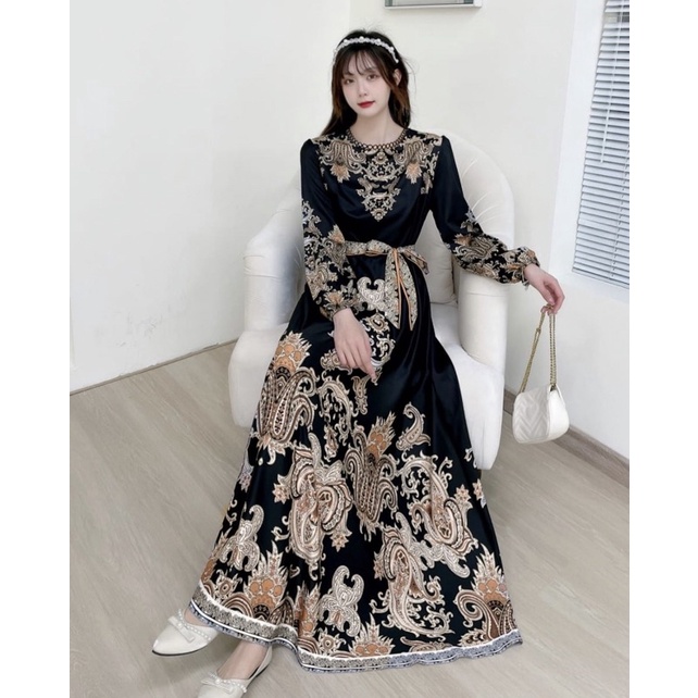 SALE!!! DRESS MAXI ESTILO ELEGAN IMPORT / IVORY ORI BKK-hitam batik sultan