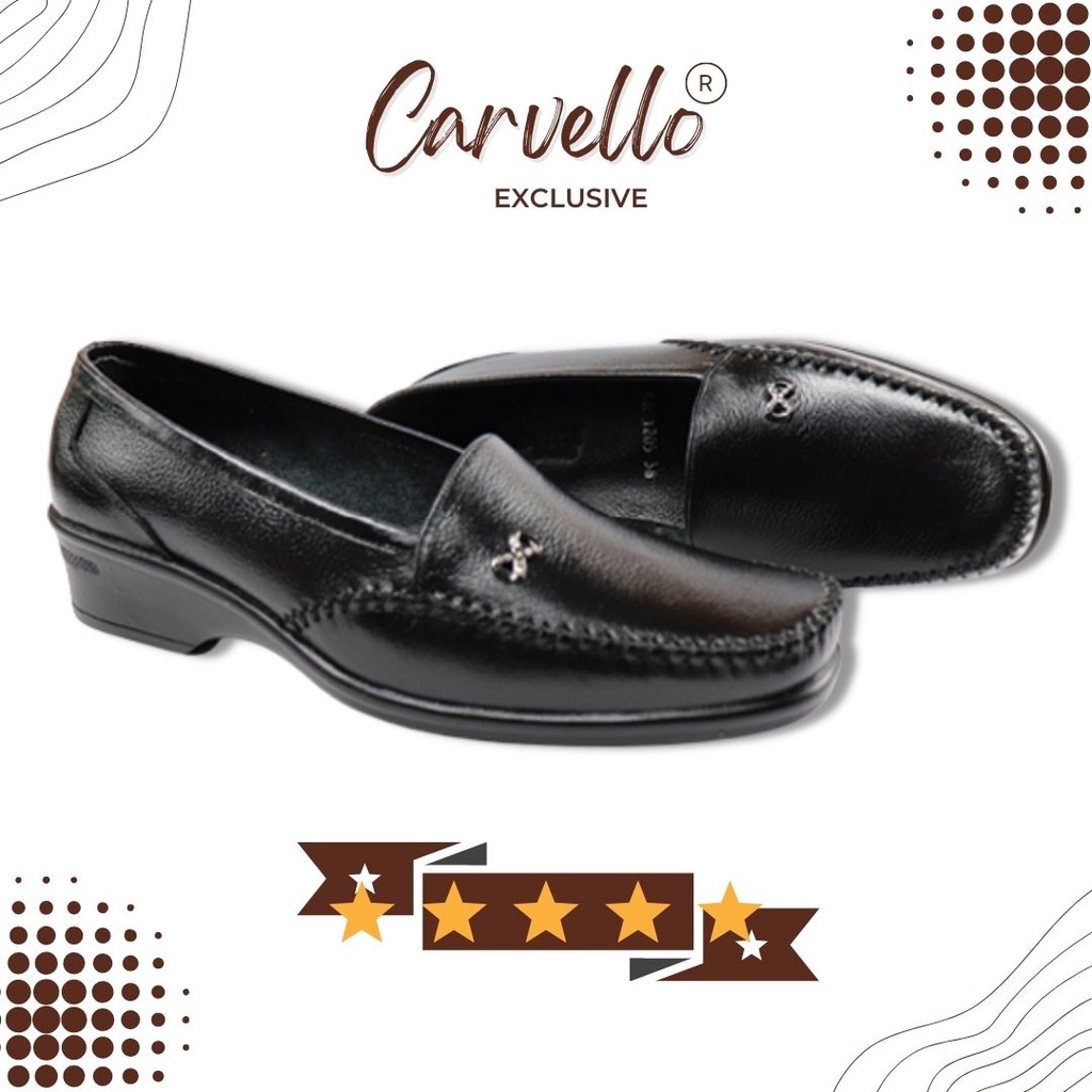 Sepatu Pantofel Wanita Kantor Flat Shoes CARVELLO 1205 Hitam Kulit Asli