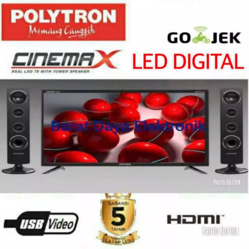 LED Polytron LED TV Digital Tower CinemaX 32 Inch PLD32TV1755 LED DIGITAL TV + Speaker Tower USB Movie HDMI DVB-T2