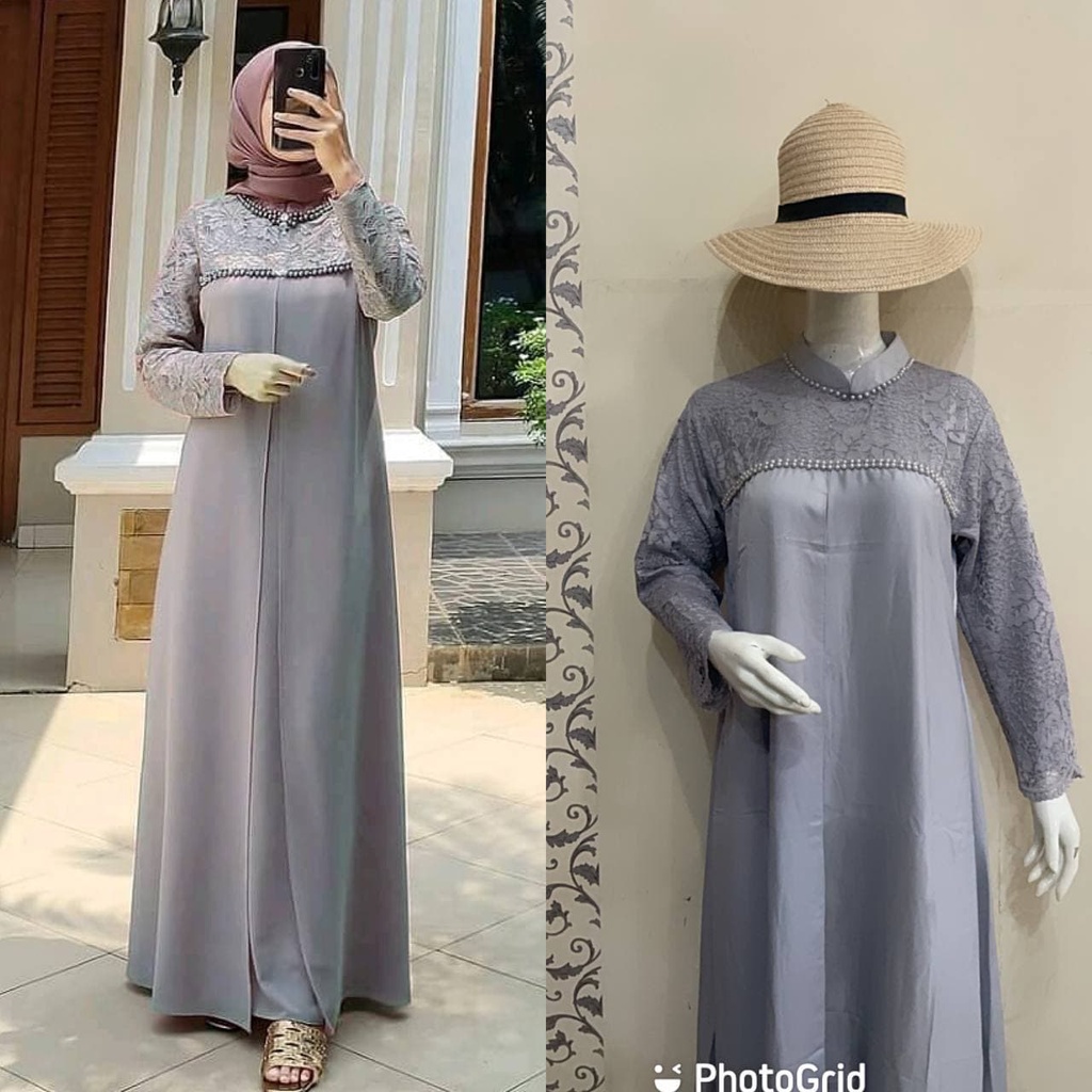 Gamis Brukat Gliter Payet Maxmara Premium Original Lengan Panjang Dress Wanita Party Dress Fashion Muslim Kekinian LD 110 cm