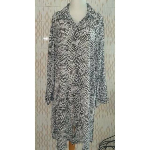 Tunik Eprise Original Motif Hitam Putih Mewah Big Size Lengan Panjang Harga Murah Barang Asli Mall