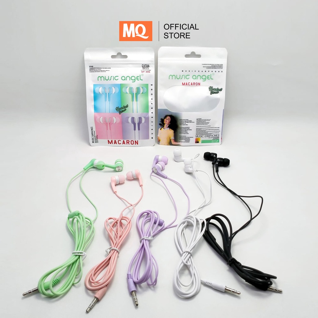 MQ Handsfree Music Angel Headset Music Angel Macaron Mate Color Hifi Extra Bass Earphone macaron