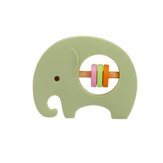 Crumbl Silicone Teether Rattle Stick Toy - Koala Elephant Mainan Toys Gigitan Anak Bayi Silikon Teething Toy-Elephant - Green