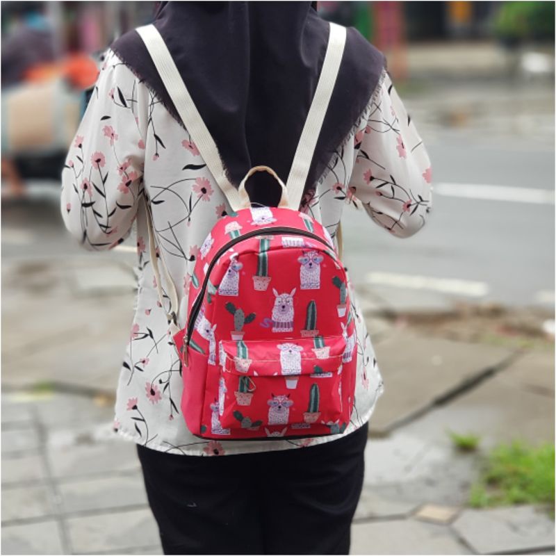 Tas ransel kecil motif bendera Backpack Mini Dan Motif Army  Ransel Wanita Nilon Fashion Tas Sekolah Siswa untuk Remaja Perempuan Ransel Wanita Warna Polos Kualitas Tas Buku Travel Santai