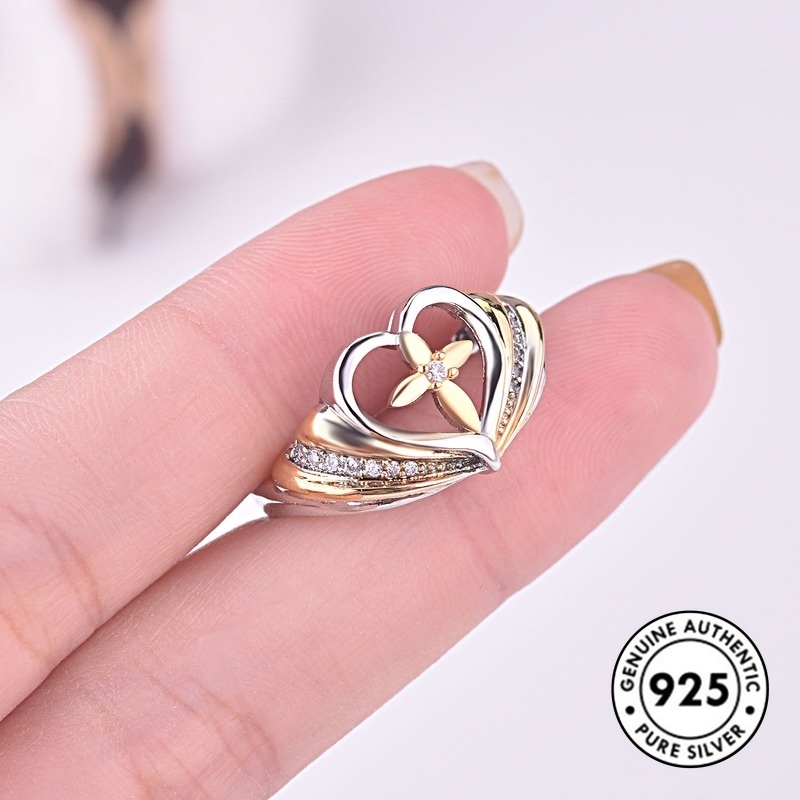 Cincin Berlian S925 Silver Bentuk Hati