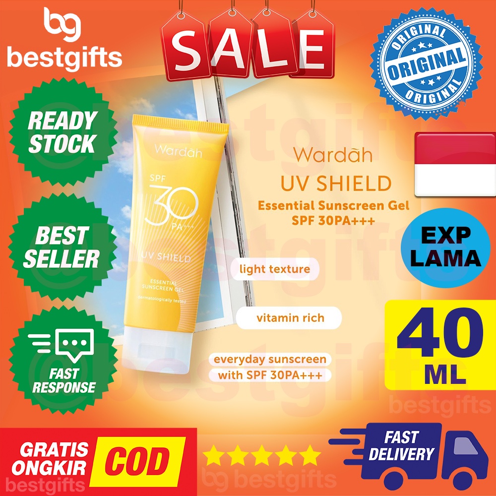 WARDAH UV SHIELD SPF 30 ESSENTIAL SUNSCREEN GEL SUNBLOCK MUKA SUN SCREEN BLOCK TAN KULIT WAJAH 40 ML