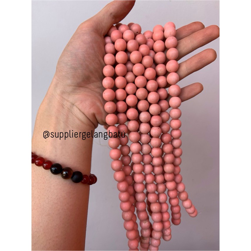 bahan soft pink pirus 12mm natural phyrus gelang kalung merah jambu