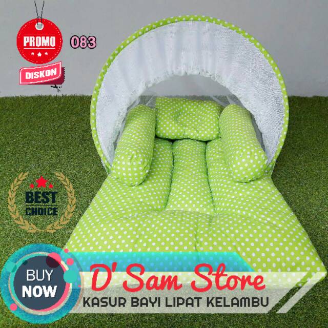 083 | Jual Kasur Bayi Lipat Kelambu Set Bantal Guling Karakter Polkadot Hijau Toko Kado Lahiran Anak