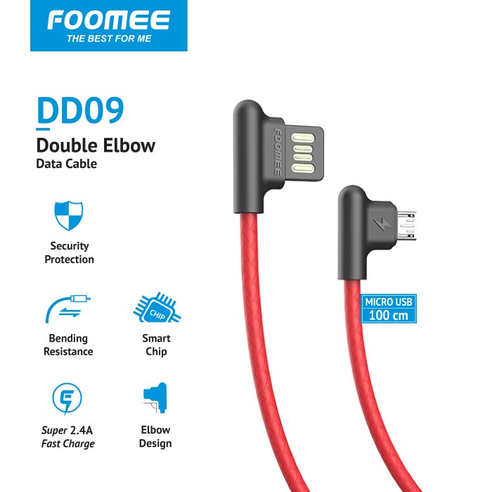 Foomee DB09 Dual Elbow Data Cable Micro USB