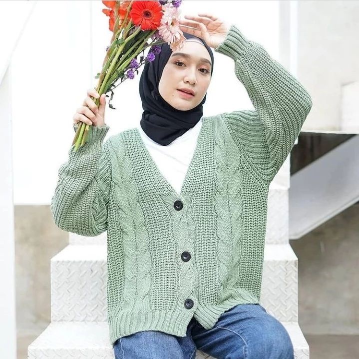 Cable Cardy Outer Rajut Tebal / Cardigan Rajut Kancing Terbaru / Outer Cardigan Wanita Bahan Rajut Premium