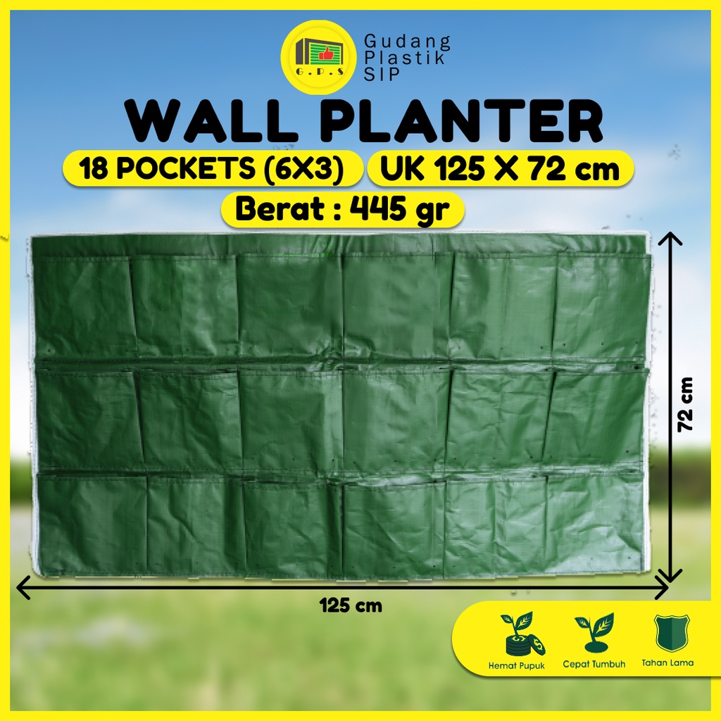 Wall Planter Bag 18 Kantong / Pot Dinding - Hijau / (Horizontal)