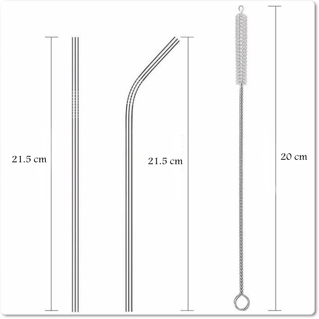 set 4in1 stainless straw + brush with case / sedotan stainless dan sikat sedotan