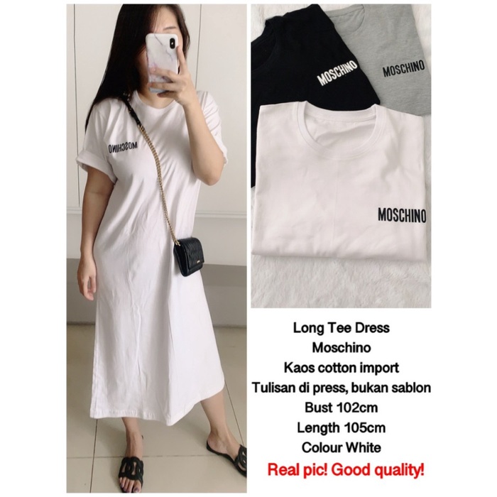 Casual Outfit Gaya Korea Dress Long tee dress moschin import Putih [Dress 0141] UFN XD921