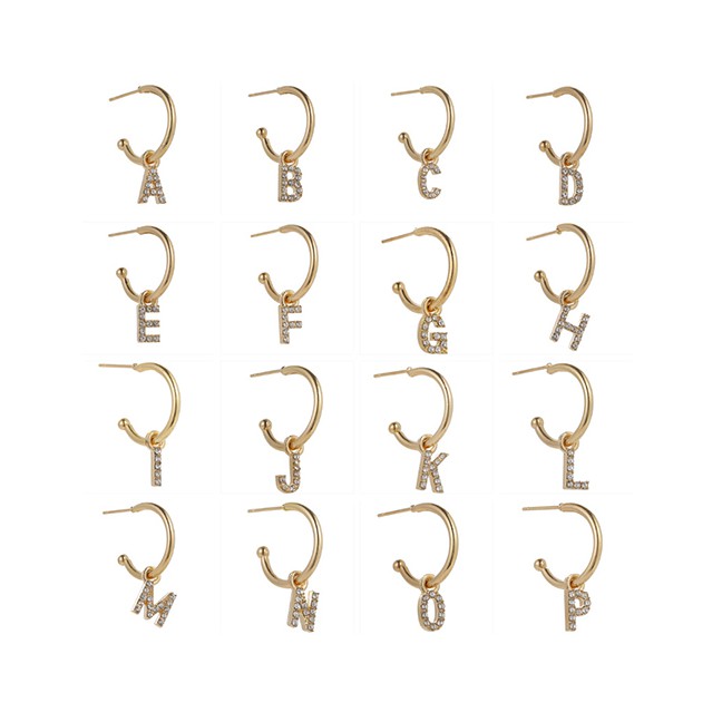 LRC Anting Tusuk Fashion Golden Diamond Geometric Earrings With Diamonds A-T(1 pcs)