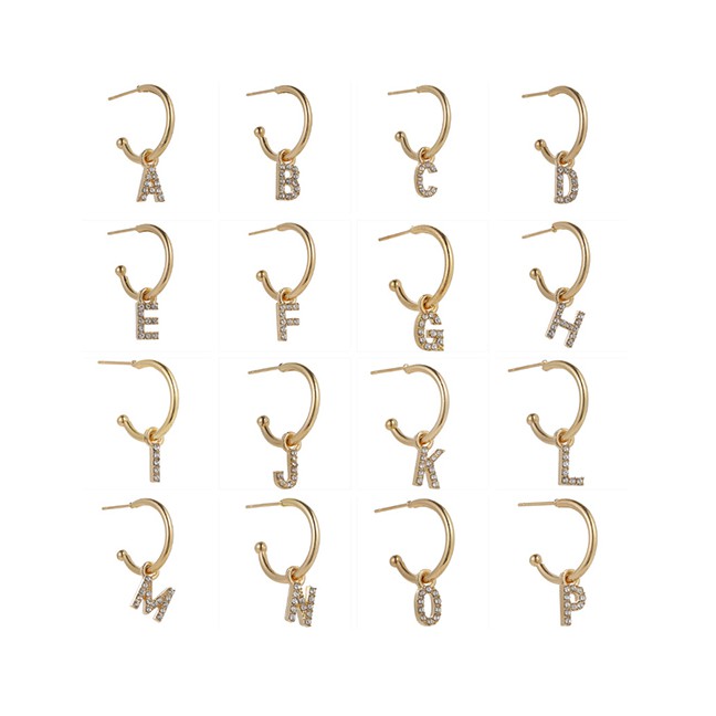 LRC Anting Tusuk Fashion Golden Diamond Geometric Earrings With Diamonds A-T(1 pcs)