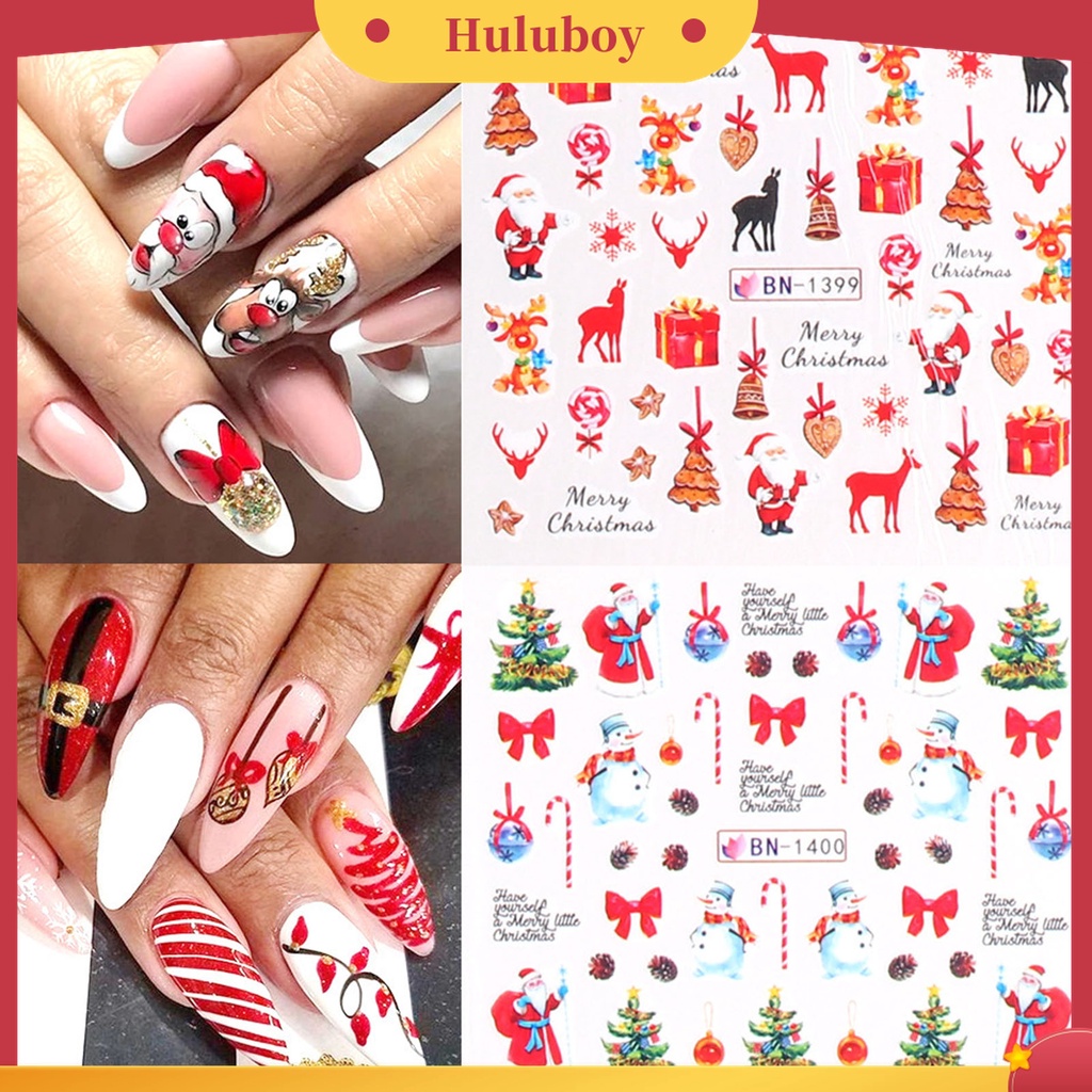 Huluboy Huluboy♡ Stiker Kuku Motif Snowflake Natal Ultra Tipis Untuk Wanita
