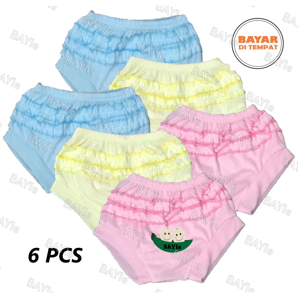 BAYIe - 6 PCS Celana Pendek Segitiga Bayi/Anak Perempuan Model Rampel SIN-SIN umur 0 -12 bulan