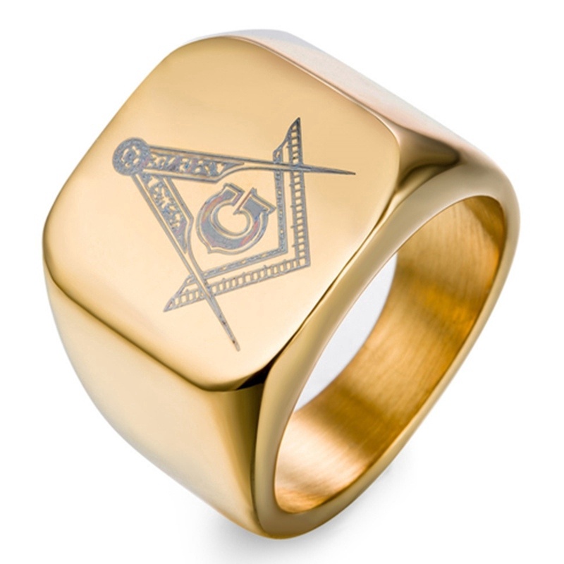 2022 Cincin Masonic single Warna gold / Hitam / silver Untuk Pria