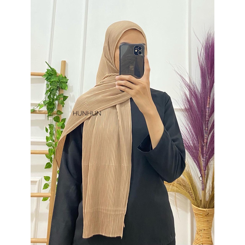 (Full Plisket Diamond) Pashmina Pasmina Plisket Lidi Premium/ Fatin Jilbab Pasmina Pusatgrosir_solo-FULL DIAMOND (B)MOKA