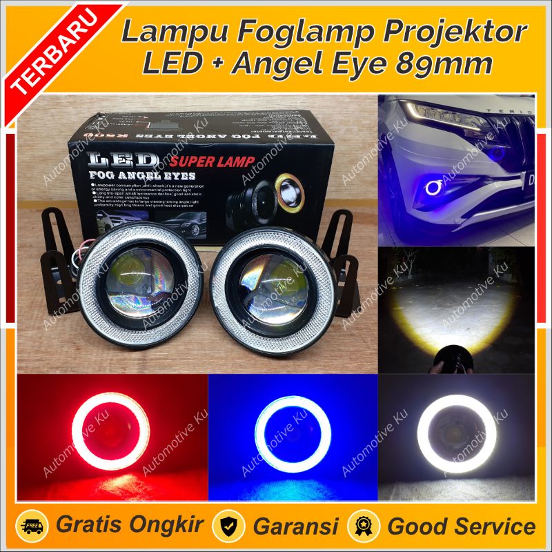 LAMPU FOGLAMP LED MOBIL KABUT TEMBAK PROJEKTOR + ANGEL EYE 89 MM 2 MODE SINAR TERANG: AVANZA XENIA H