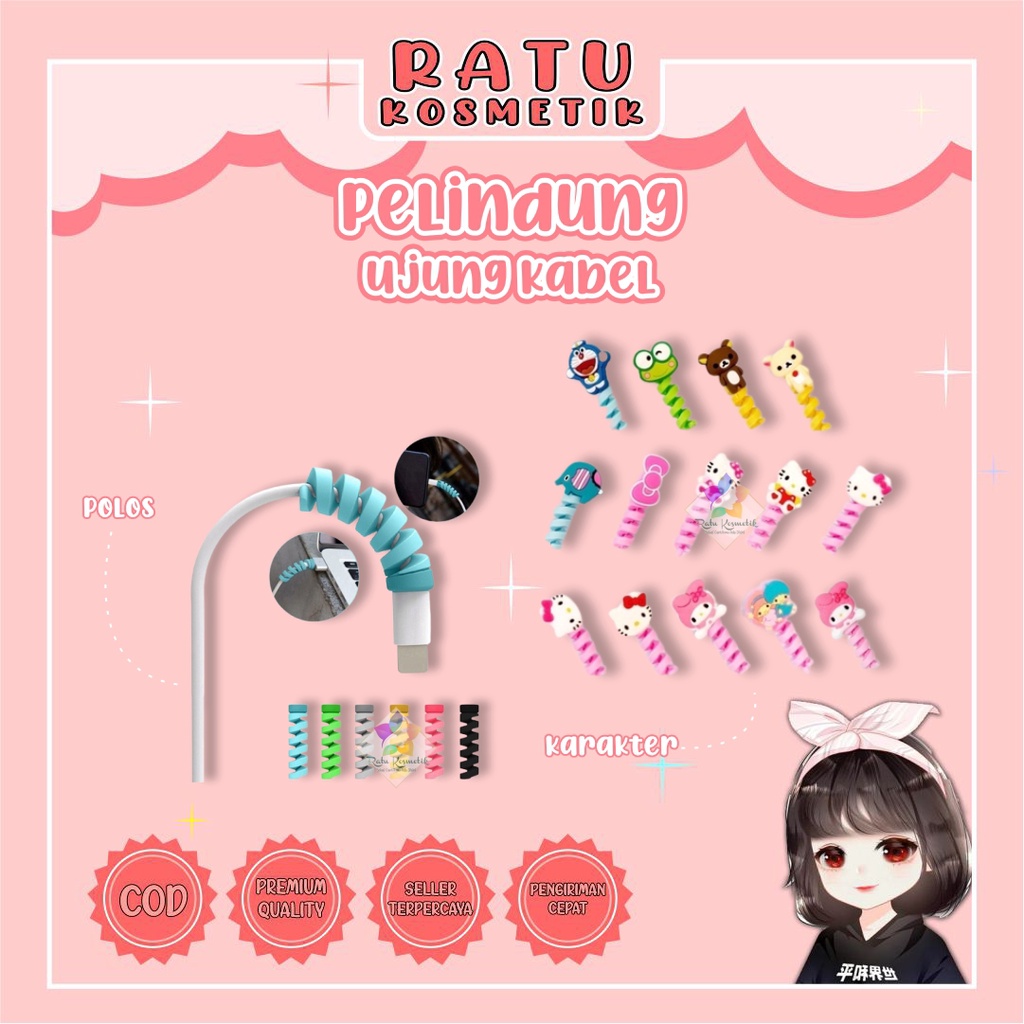 ❤ RATU ❤ Pelindung Ujung Kabel Spiral  | Motif | Polos | Charger Protection Twist Murah Cable