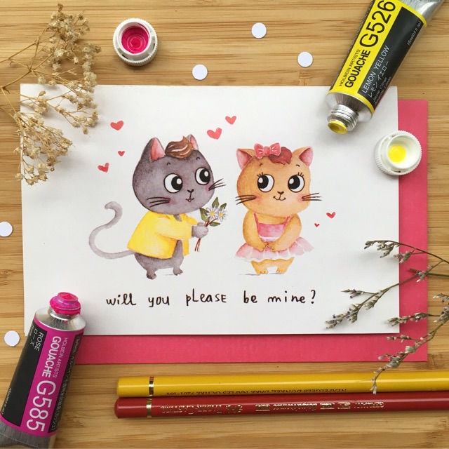 

Kartu ucapan watercolor lucu - be mine by Mentol Art