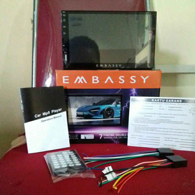 Head Unit Double Din layar TV mobil Deckless EMBASSY thunder 7 inch full Glass
