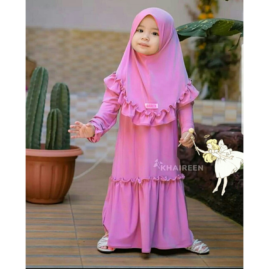 Dress Qaira + Bergo - Baju Muslim Anak Perempuan - Baju Gamis Anak Perempuan Terbaru