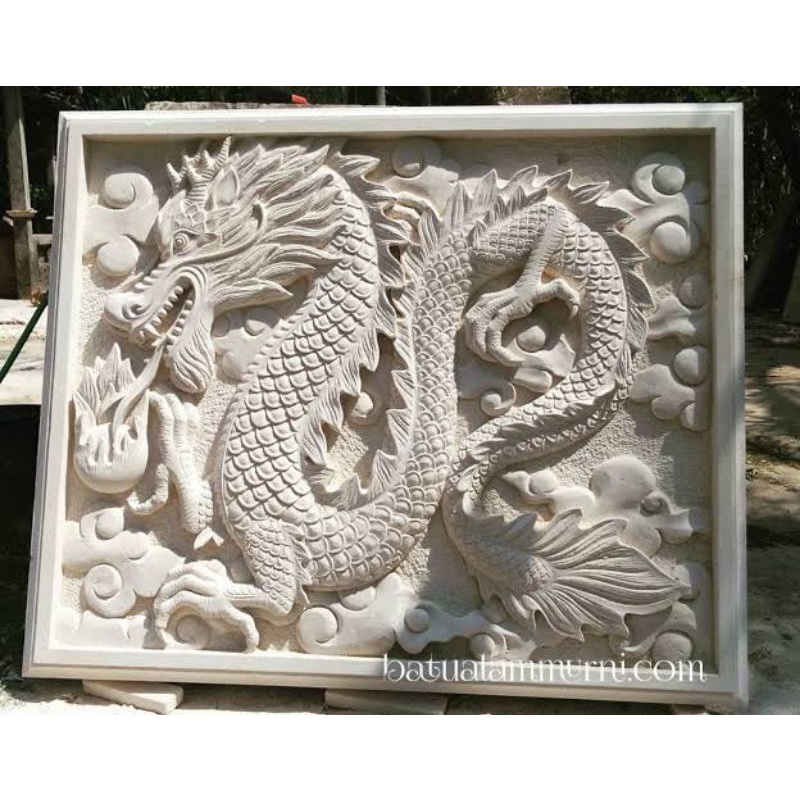 relief naga hiasan dinding batu ukir naga pahatan asli 100x200x8