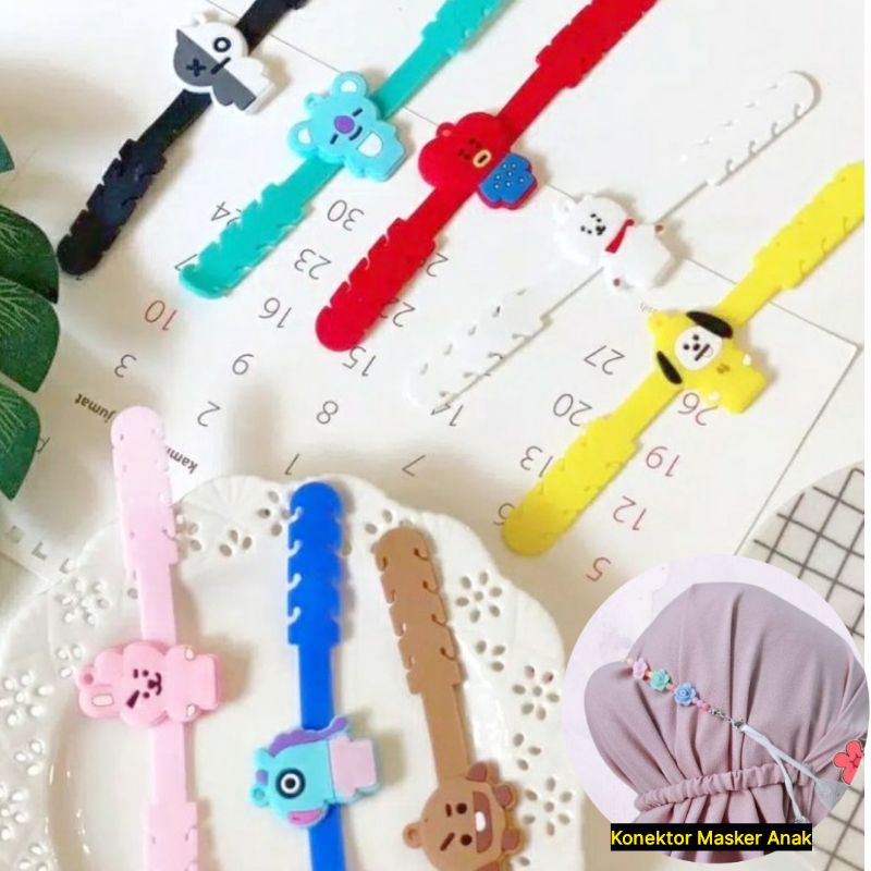 Pengait Masker ANAK HIJAB BERGO KERUDUNG BTS BT21 Silikon CONNECTOR MASKER KONEKTER KARAKTER