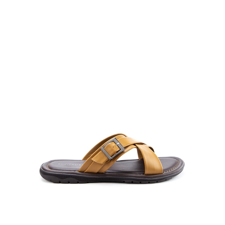 SANDAL SLIDE KULIT ANDRE VALENTINO PRIA ORIGINAL CASUAL COKLAT AVM13