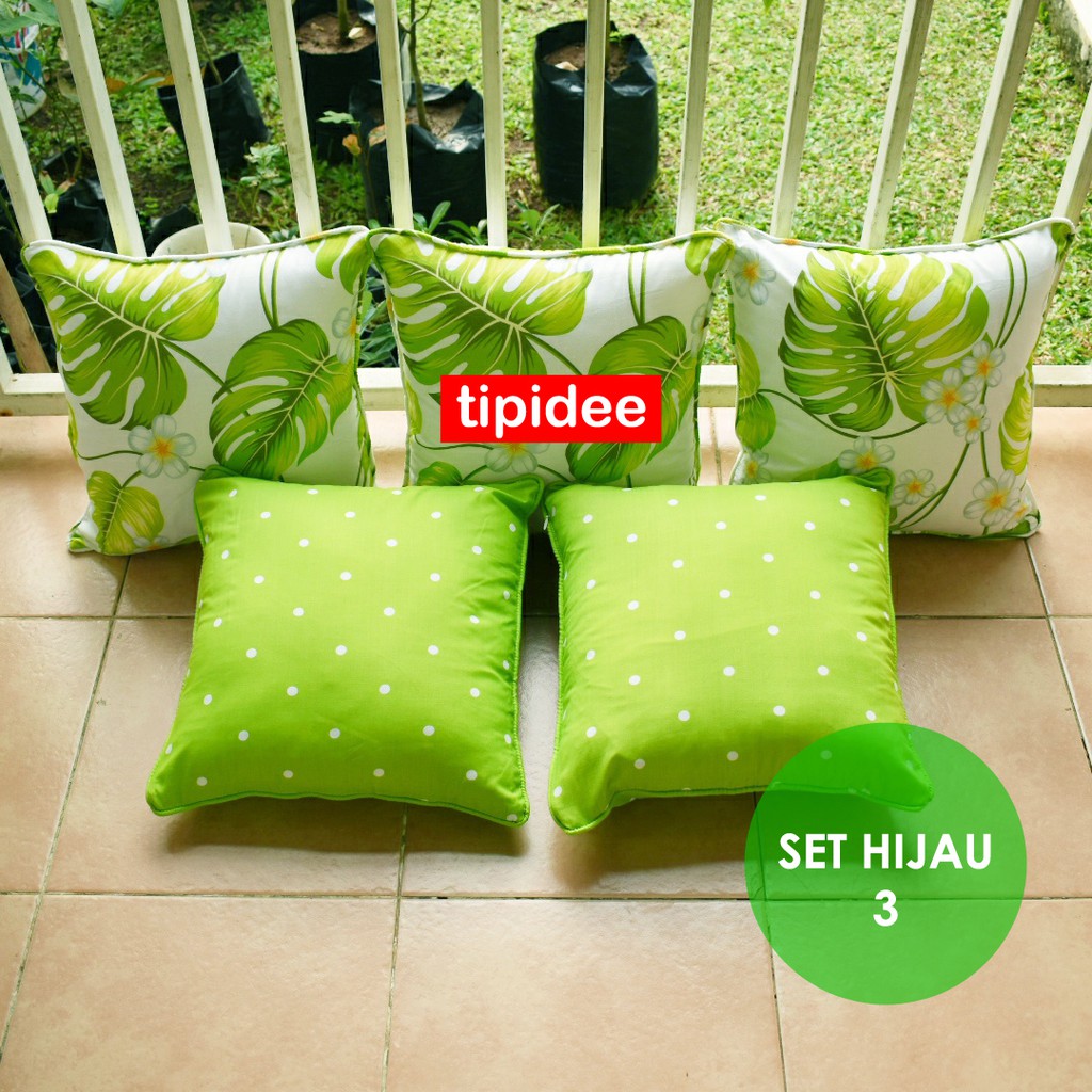 TIPIDEE - Sarung Bantal Sofa 40x40, Set Hijau 3 (Isi 5pcs)