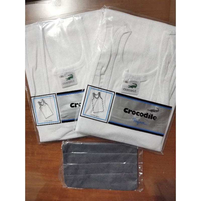 SINGLET CROCODILE PUTIH PROMO 1PCS + MASKER BAGUS 1 PCS 801 V PASTI ORI