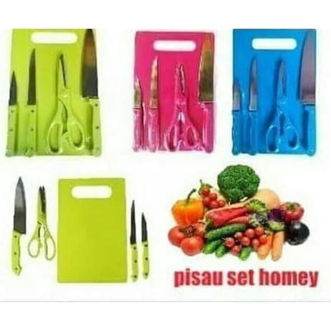 HIJAU - Set Pisau Dapur plus Talenan ( 5 in 1 set pisau dan talenan )