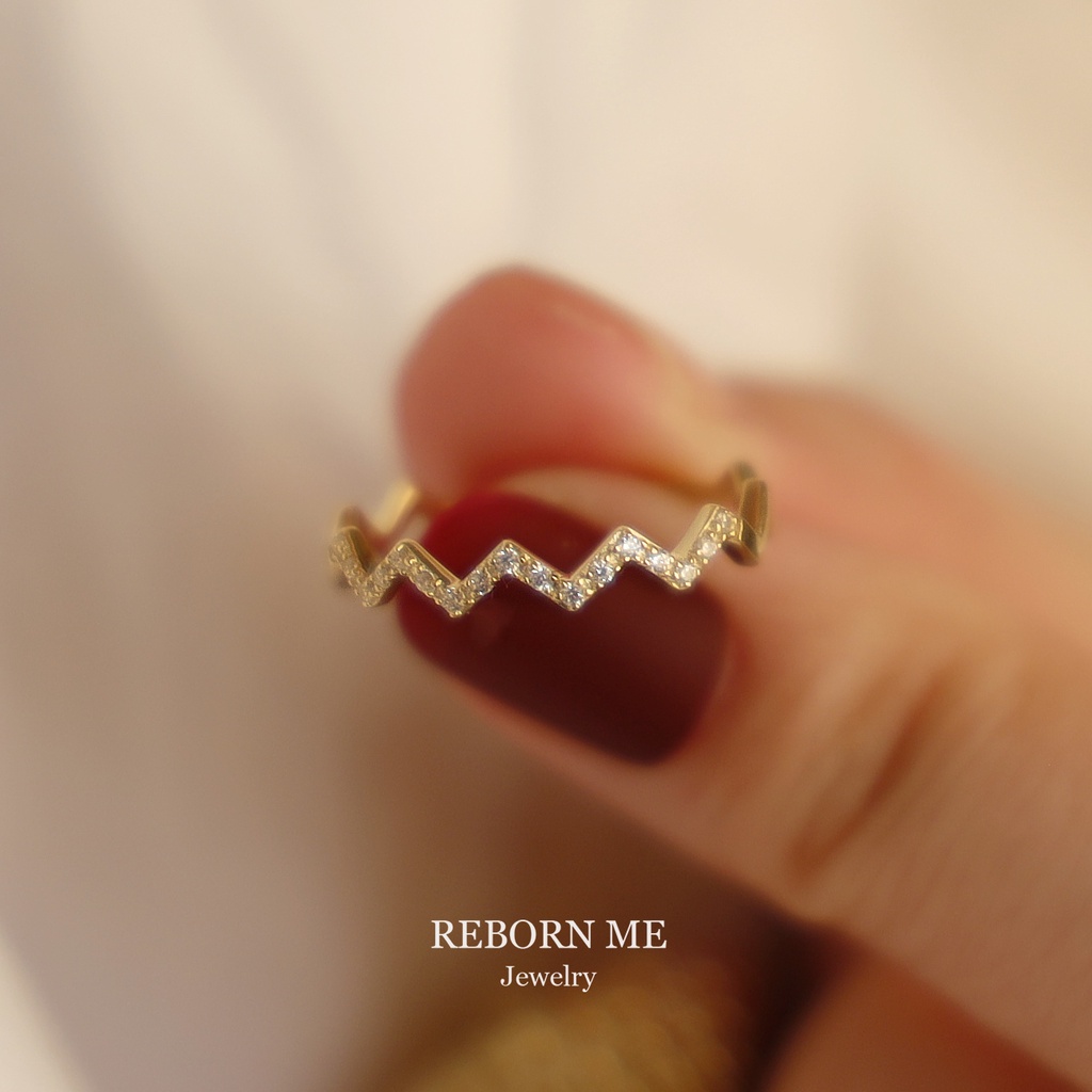 Cincin Model Terbuka Adjustable Desain Gelombang Aksen Zirkon Gaya Korea Untuk Wanita