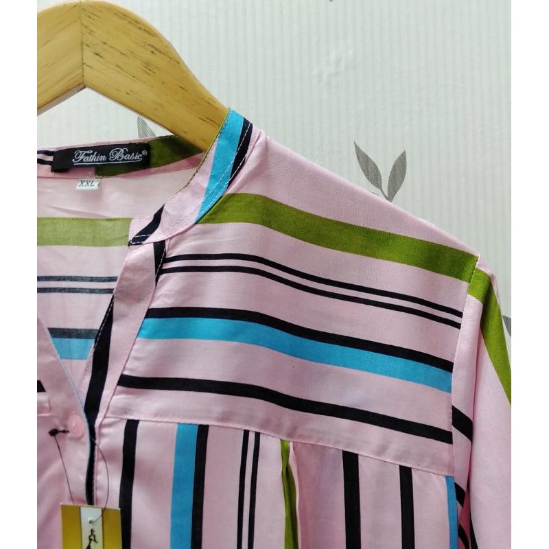 Rayon Motif 0053 - Motif Salur - Blouse Motif Rayon - Fathin Basic - Atasan Rayon - Tanahabang-Pink