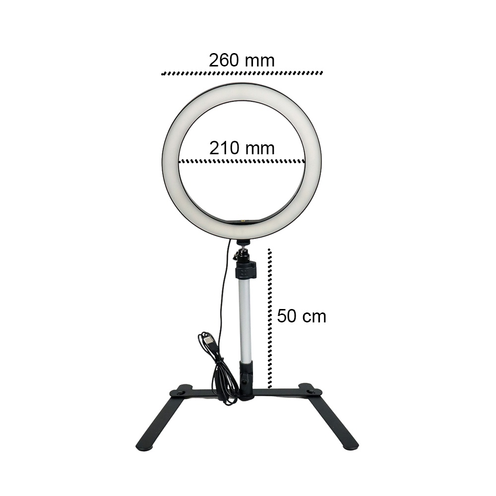POFOKO LED Selfie Ring Fill Light Overhead Dimmable Live Stream Tiktok 10 Inch with Smartphone Holder - 222B - Black