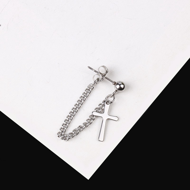 Anting Rantai Rumbai Salib Bahan Stainless Steel Titanium Gaya Korea Untuk Wanita